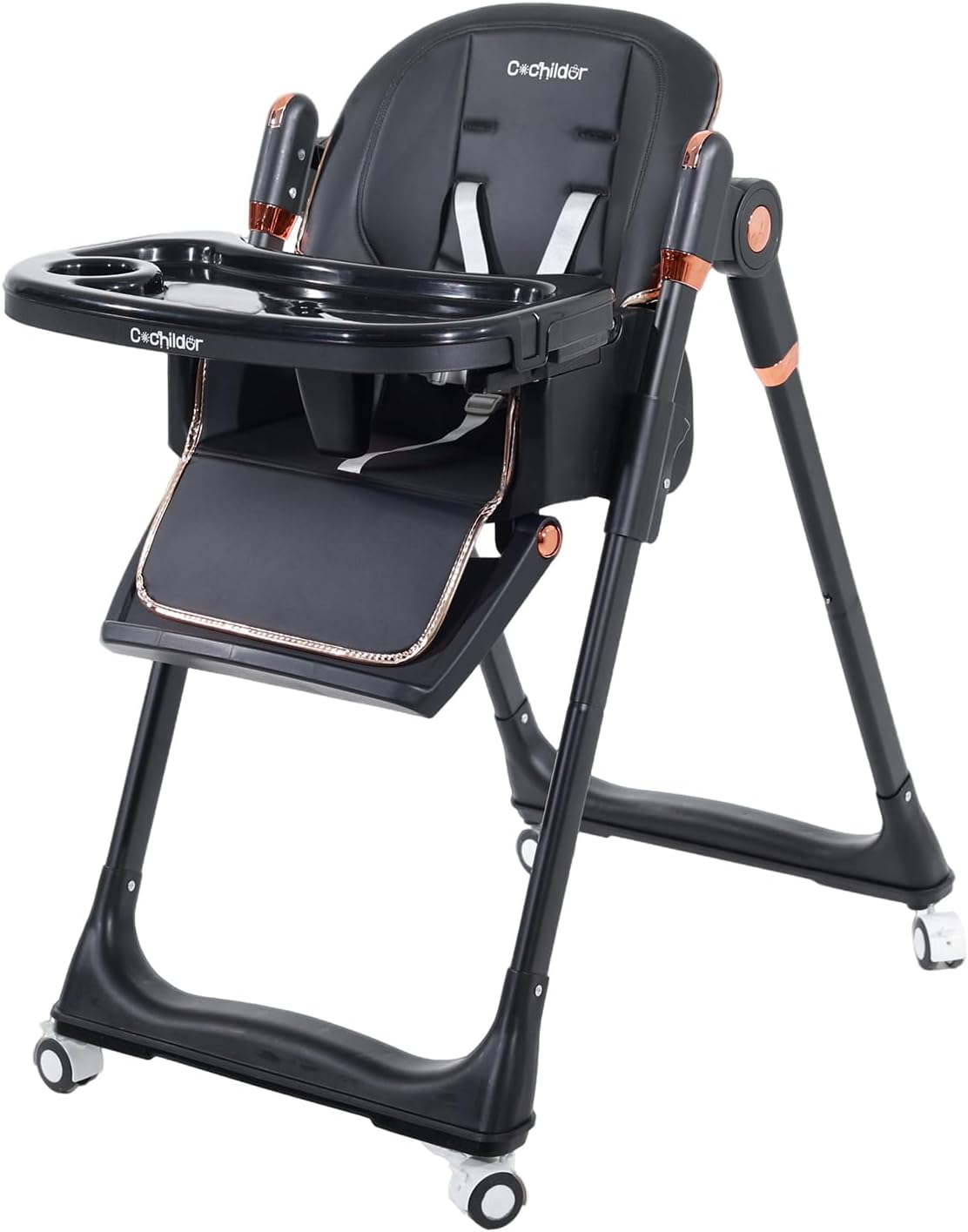 Baby High Chair | 3-In-1 Foldable Toddler High Chair with 5-Point Harness, Double Tray, and Adjustable Footrest, Green