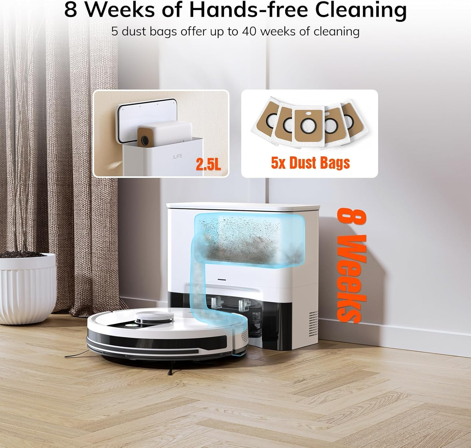 ILIFE A12Pro Robot Vacuum Cleaner and Mop,Self Emptying Station for 60 Days,Lidar Navigation, Home Mapping, No-Go Zones, 2.4G Wifi/App/Alexa/Remote Control, for Hard Floors (A12 Pro) image number 4