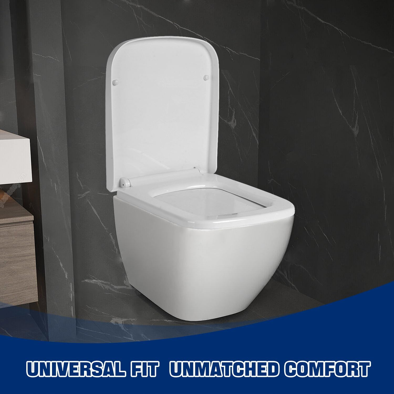 Mass Dynamic Square Toilet Seat- with Soft Close & Quick Release for Easy Cleaning, Universal Toilet Seat for Square Shaped Toilet Pans, Top Fixing Easy Installation (40.0Cm L X 36Cm W), White image number 2