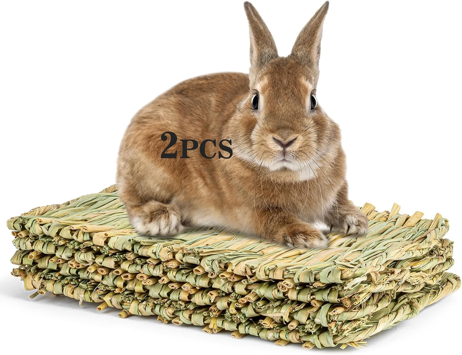 2 PCS Rabbit Grass Mats - Natural Hay Woven Bunny Rabbit Bad Cage Mats Pet Bedding Cooling Sleeping Nesting & Toys for Hamster Bunny Chinchilla Guinea Pig Mouse Bird and Other Small Animal image number 4