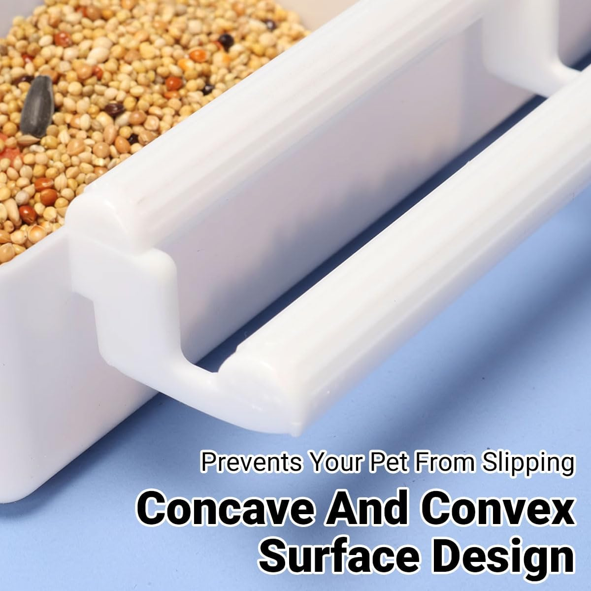 AIMALL Dual-Compartment Bird Feeder with Perch for Budgie Pigeon Peony Xuan Feng Cockatiel Parakeet 8.27X2.56X1.97In Plastic Cage Hanging Food and Water Trough Box image number 5