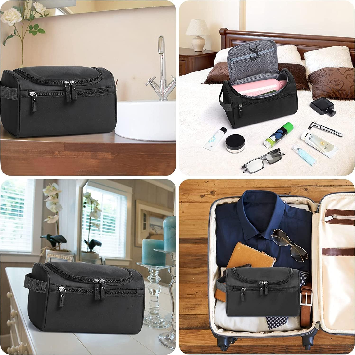 1 Pack Travel Toiletry Bags,Waterproof Travel Organiser,Waterproof Toiletry Bag,Portable Storage Bag,Sundries Bag,Unisex (Black) image number 1