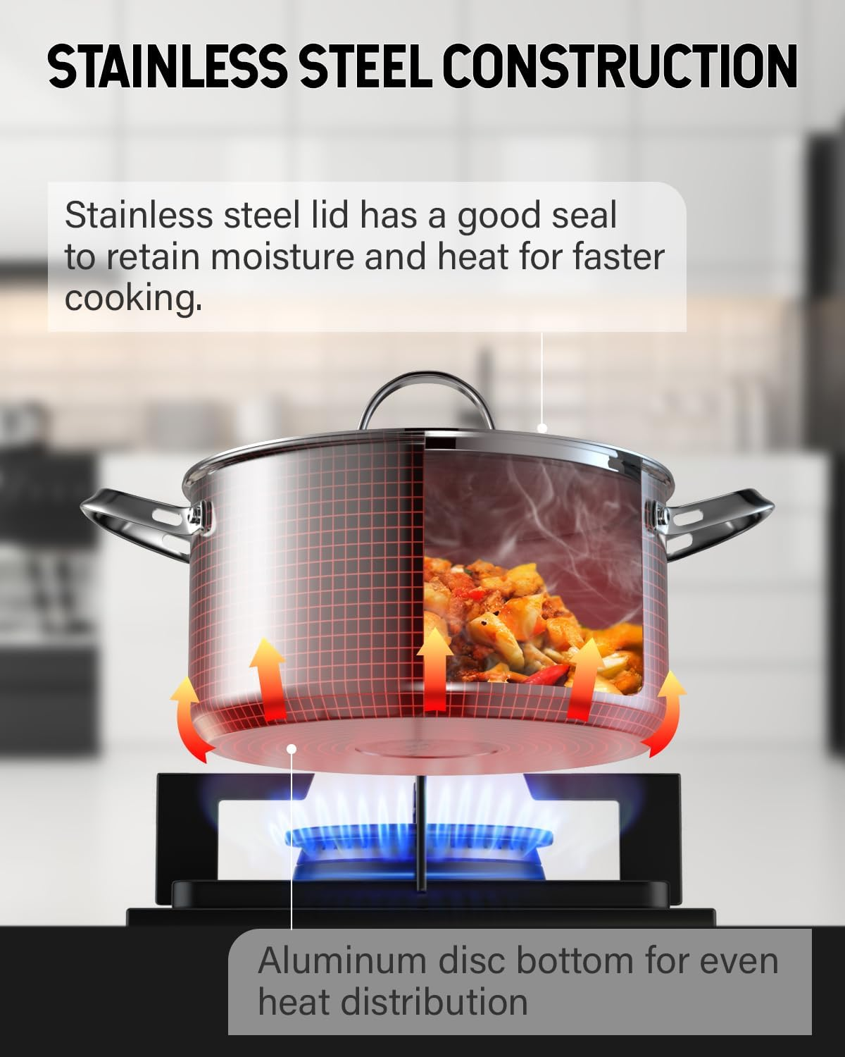 Cooks Standard 18/10 Stainless Steel Stockpot 6-Quart, Classic Deep Cooking Pot Canning Cookware Dutch Oven Casserole with Stainless Steel Lid, Silver