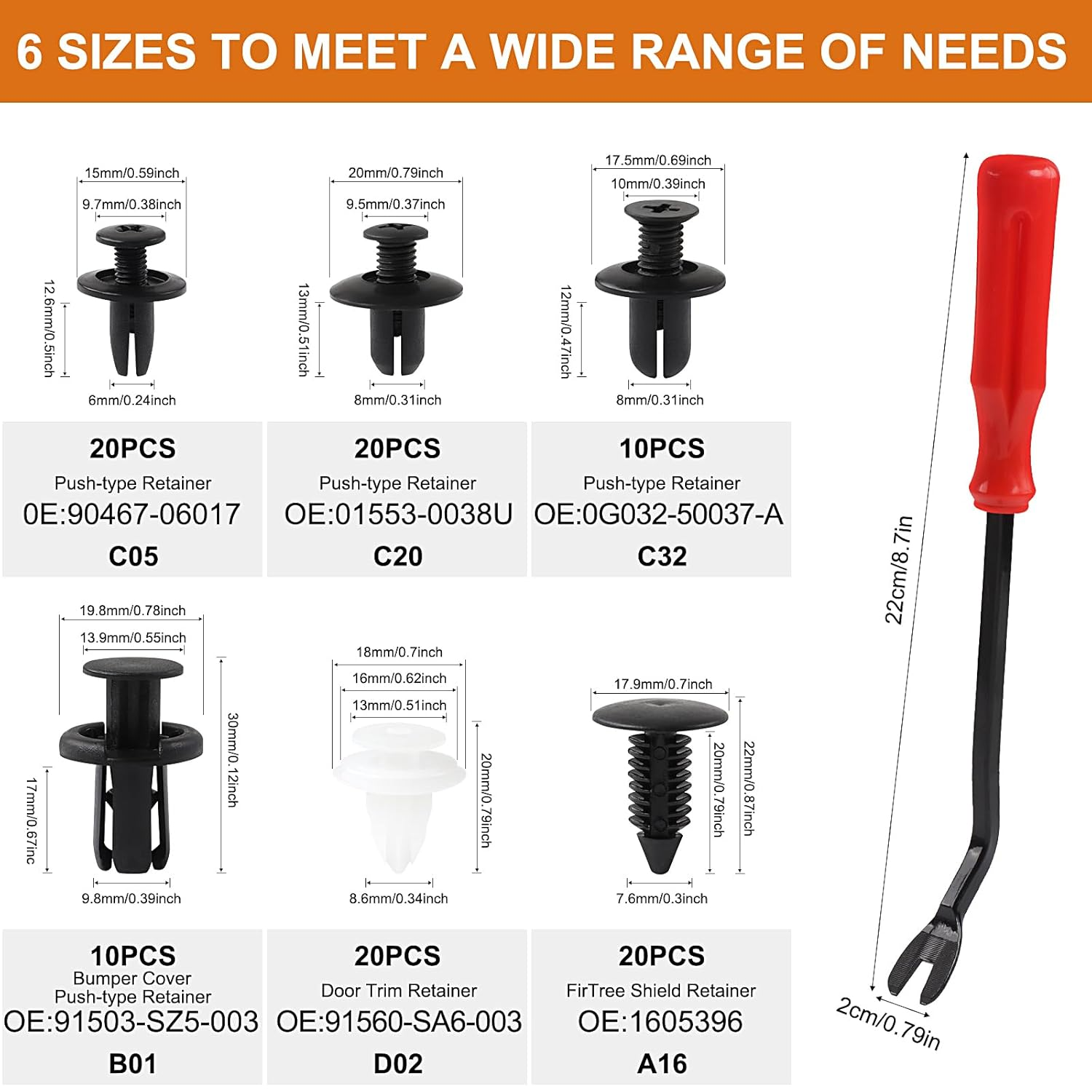 ZTOWOTO 100PCS Universal Car Retainer Clips Kit, 6-9.8MM Car Trim Clips Nylon Fasteners with Removal Tool, Push Rivets Retainer Expansion Screws Suitable for Cars/Trucks/Door Trim Pane/Bumper/Fender image number 5