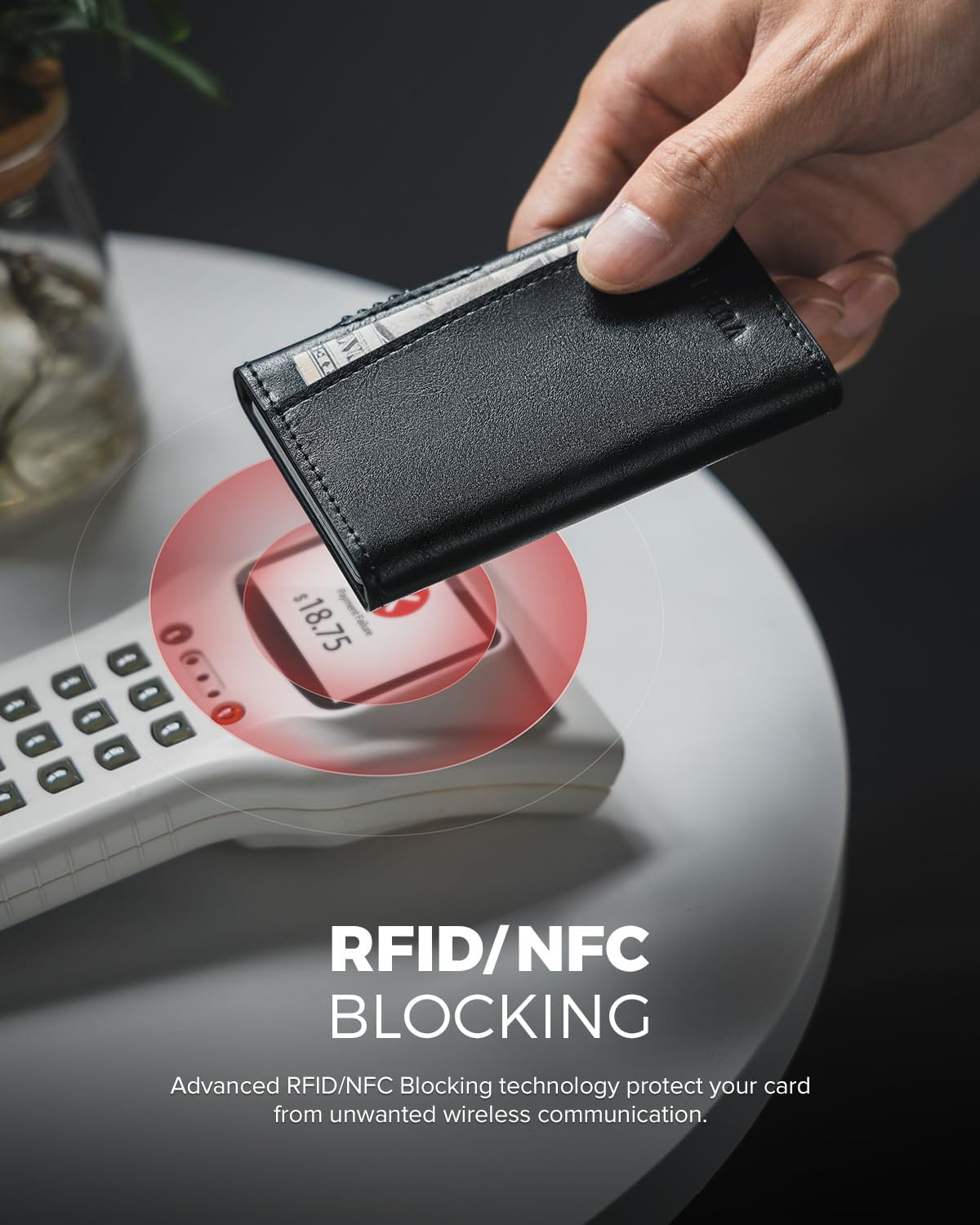 VULKIT Magnetic Wallet Card Holder Phone Card Holders Slim Leather Pop up Case NFC/RFID Blocking, Compatible with Iphone 16/15/14/13/12 Series Black - Black / Black image number 4