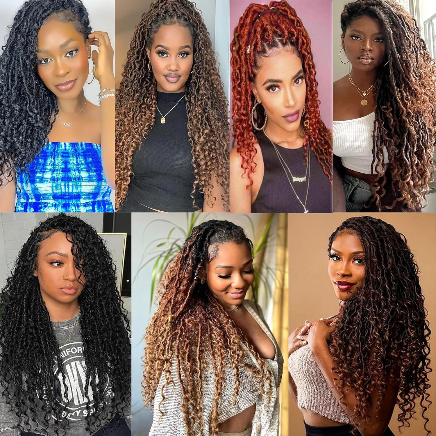 Mscat 14 Inch 8 Packs Ombre River Goddess Faux Locs Crochet Hair Wavy with Curly Ends Pre-Looped River Locs Synthetic Crochet Braiding Bohemian Faux Locs Hair Extensions (14 Strands/Pack T27#) image number 6