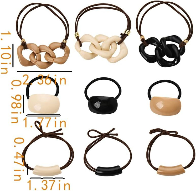 9 PCS Acrylic Ponytail Hair Cuff Geometric Hair Ties Wrap for Women Girls Geometric Hair Elastics Ties Arch Ponytail Ring Set for Long Thick Hair Ropes Ponytail Cuff Set for Women