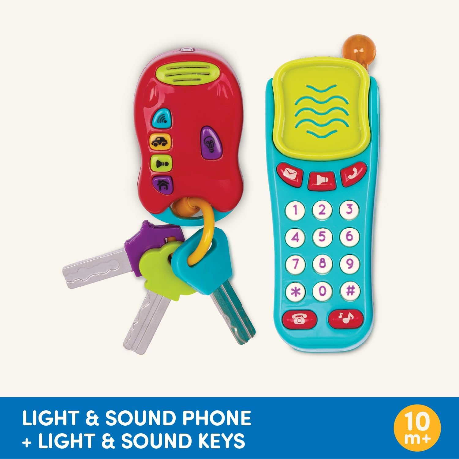 Battat &ndash; Sensory Toys &ndash; Pretend Phone & Keychain &ndash; Toddler Light-Up Phone &ndash; Toy Car Keys & Phone &ndash; 10 Months + &ndash; Light & Sound Phone + Light & Sound Keys image number 2