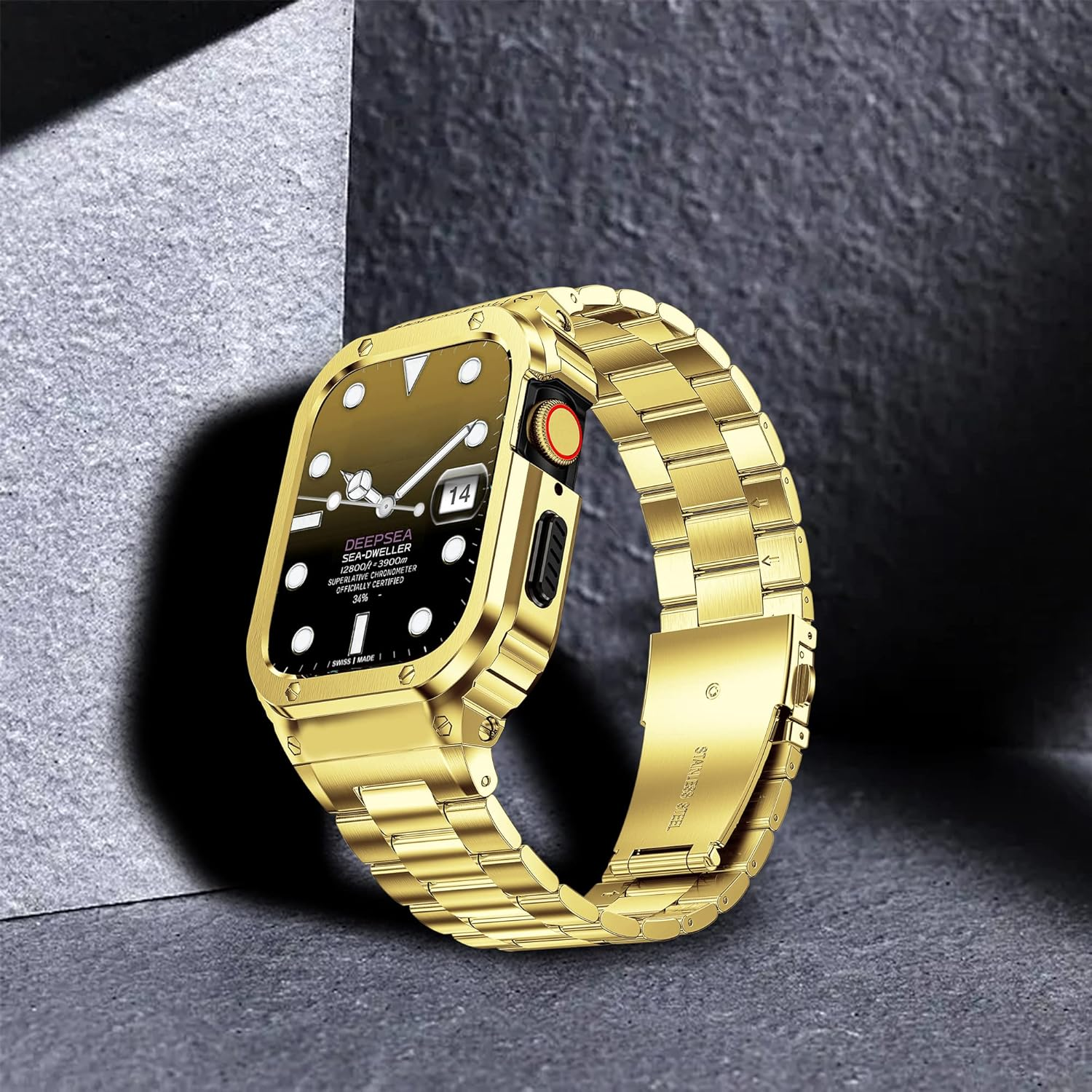 Amznew Apple Watch Band with Case Compatible for Iwatch Series Ultra(49Mm) 8/7(45Mm/41Mm), 6/5/4/Se(44Mm/40Mm), Stainless Steel Watch Bands and Metal Protective Bumper Cover for Men image number 4