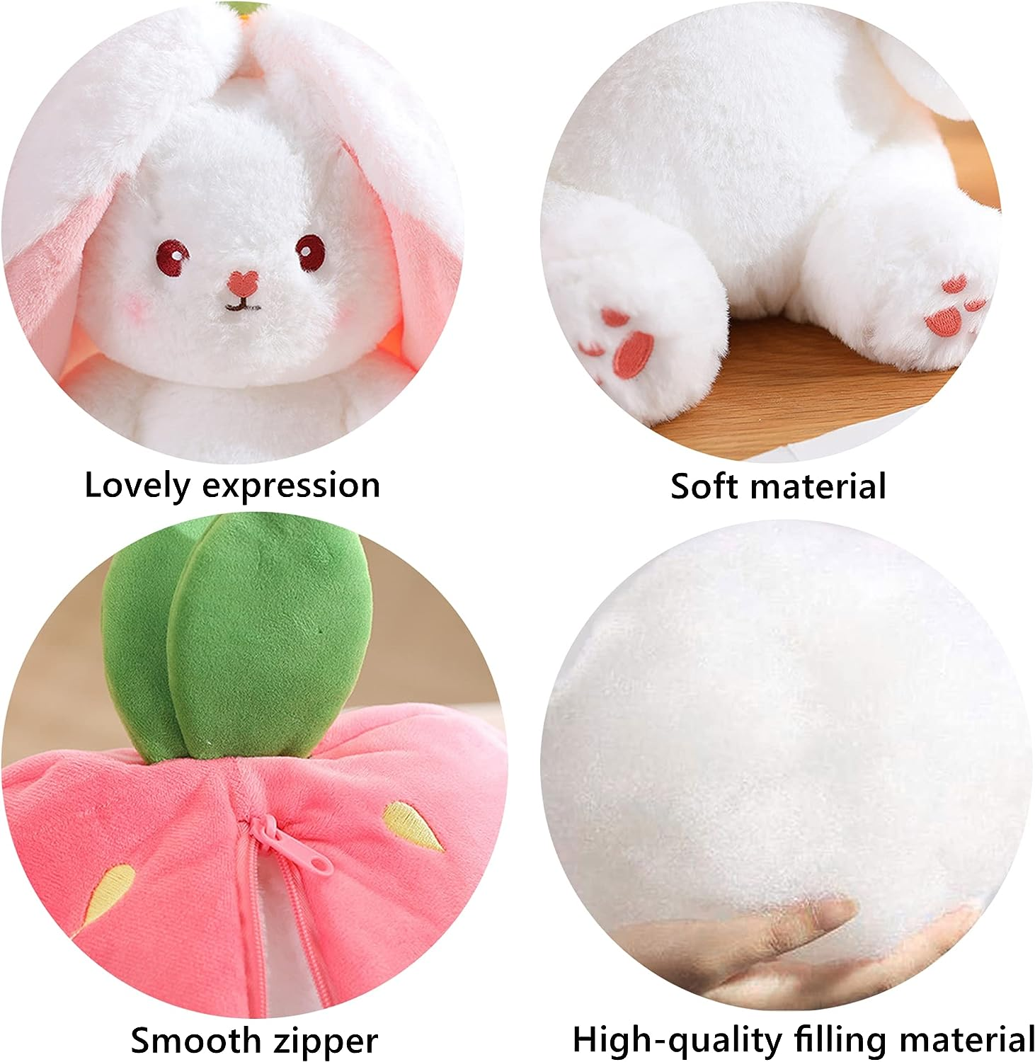 Easter Bunny Stuffed Animal Rabbit Plushie Funny Hide and Seek Bunny Carrot Strawberry Plush Floppy Ear Rabbits with Zipper Cute Bunnies Toy Decor, 7.1Inch image number 5