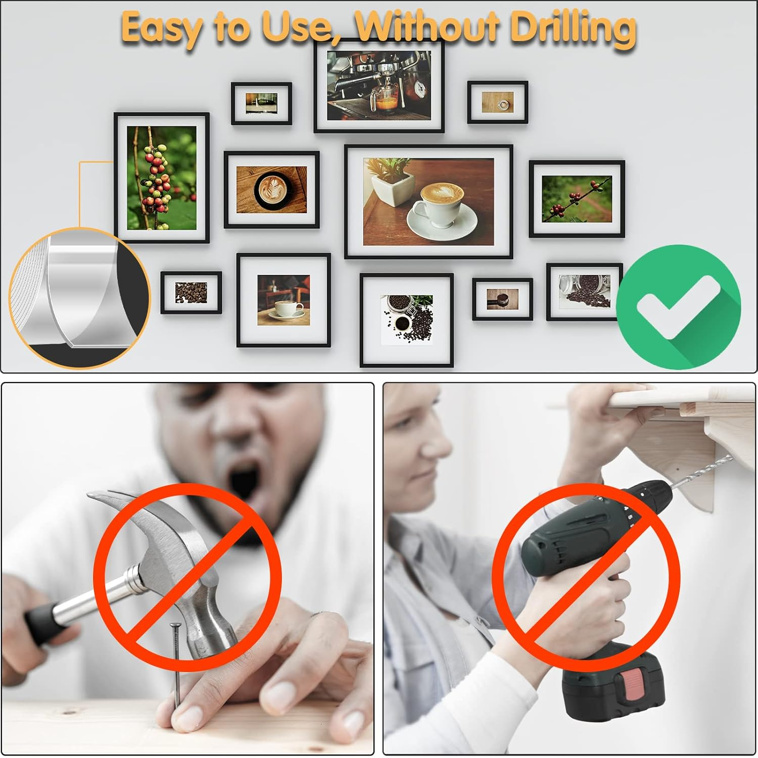 HOMMAND Double Sided Tape Heavy Duty, Waterproof Acrylic Double Sided Adhesive Clear Tape, Removable Sticky Tape for Walls/Carpet/Wood image number 2