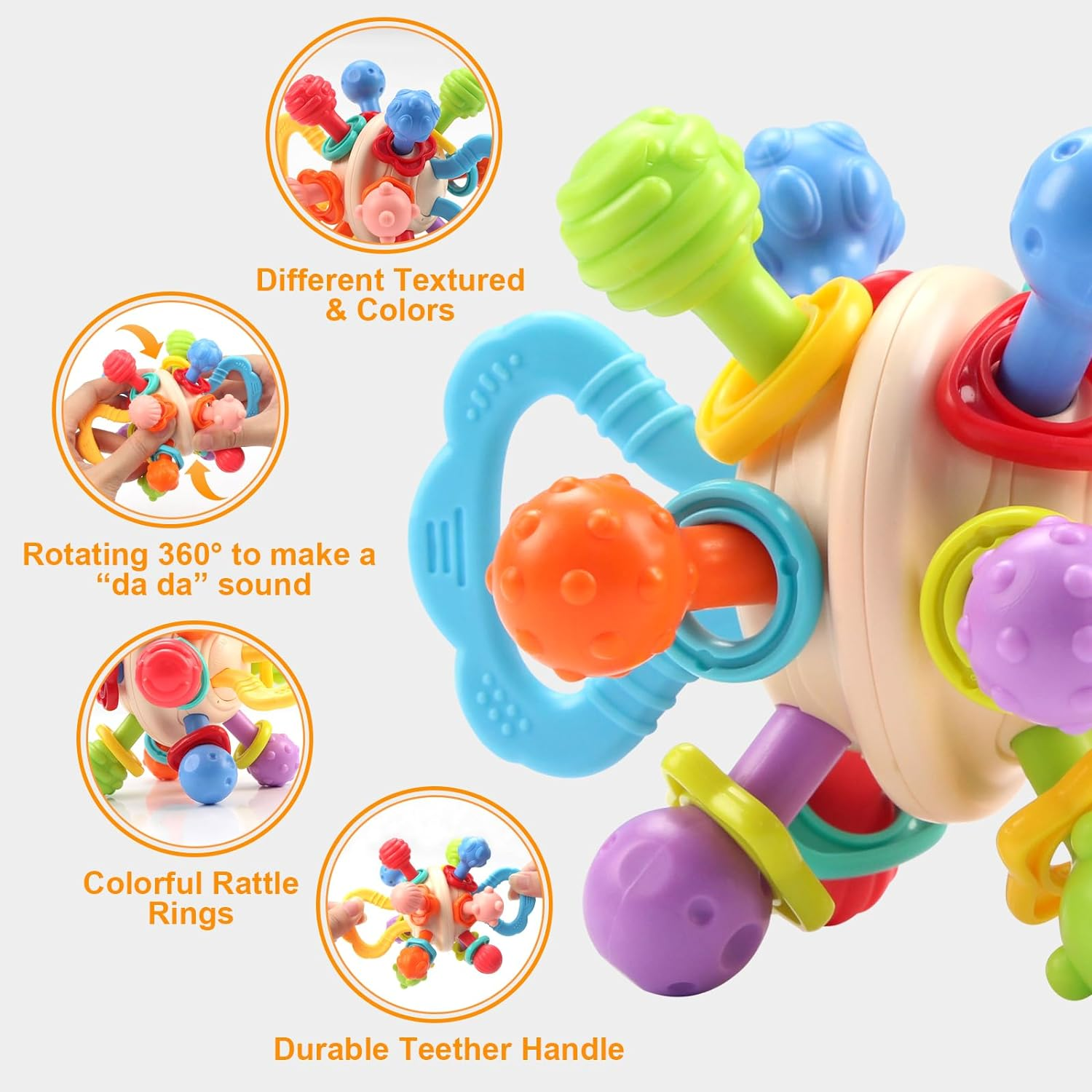 Jenilily Baby Newborn Rattles Chew Toys, Sensory Montessori Toy Infant Teething Relief Teether, Gifts for 0 3 6 9 12 18 Months Girl Boy Toddler Travel Toy image number 2