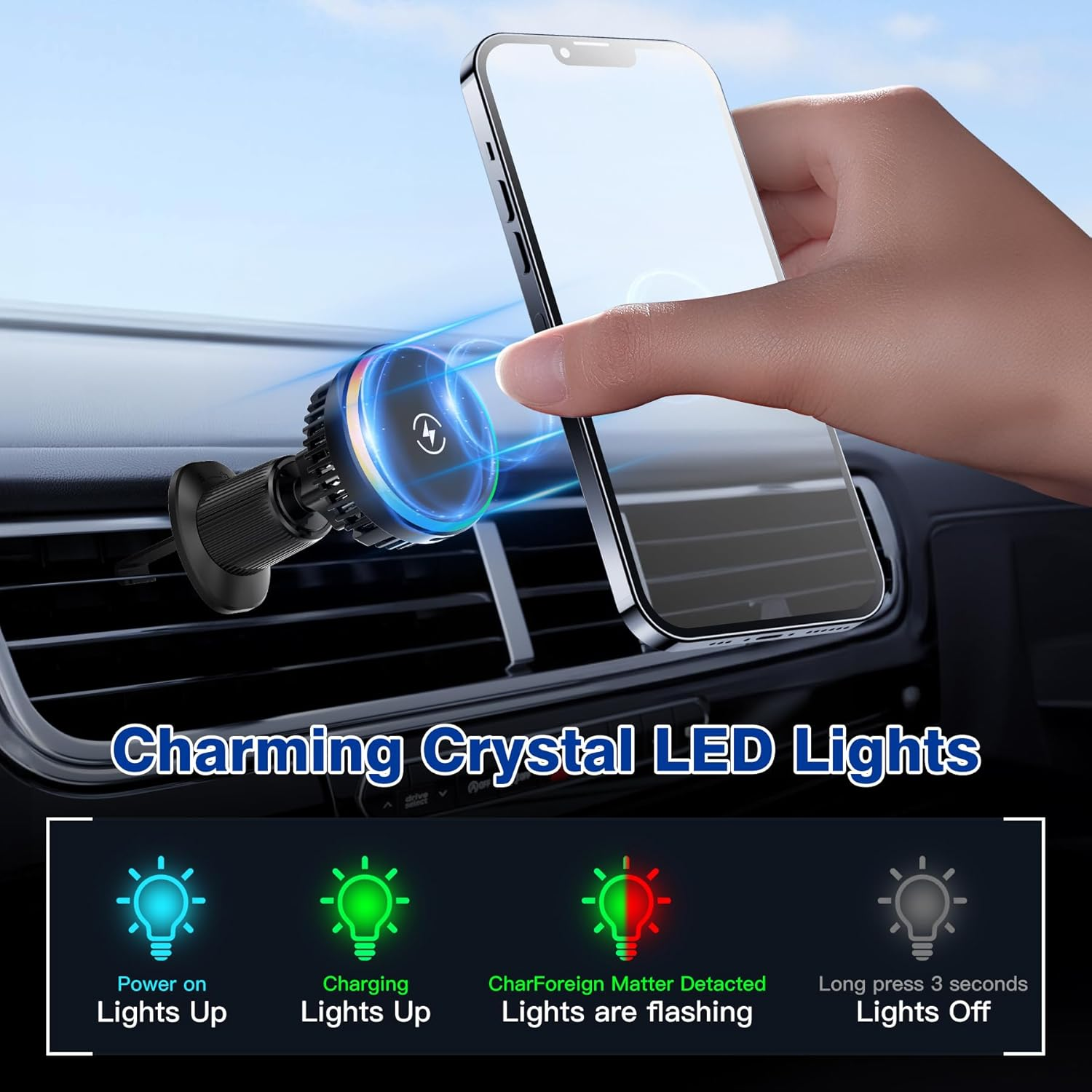 SERUW 15W Magnetic Wireless Car Charger Mount Holder Semiconductor Cooling Technology Air Vent Dashboard Phone Mount Compatible with Iphone Android Phone image number 1