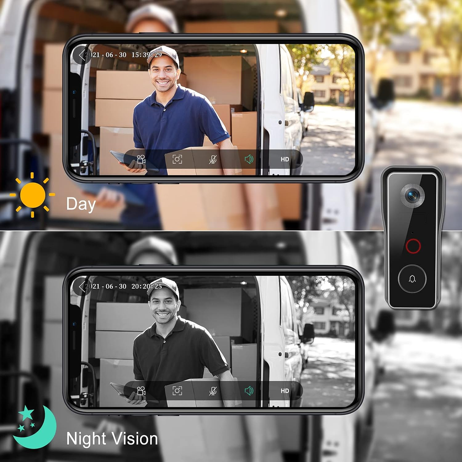 XTU Doorbell Camera with Chime - No Subscribe Video Doorbell - Two-Way Audio - PIR Motion Detection - IP66 Waterproof - Anti-Theft Alarm - Night Vision - 2.4Ghz Wi-Fi - Sd/Cloud Storage image number 5