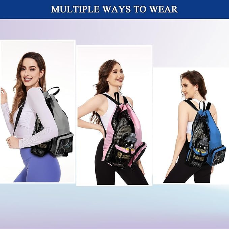 Swim Bag Foldable Mesh Drawstring Bag with Quick-Dry Shoulder Strap Beach Backpack with Wet Pocket for Swimming, Gym, and Workout Gear image number 6
