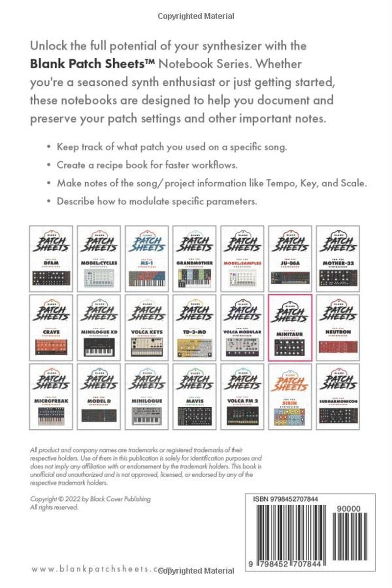 Moog Minitaur Blank Patch Sheets Notebook: Become a More Organized Songwriter with This Blank Patch Sheet Notebook so You Can Spend More Time Creating and Less Time Forgetting. image number 1