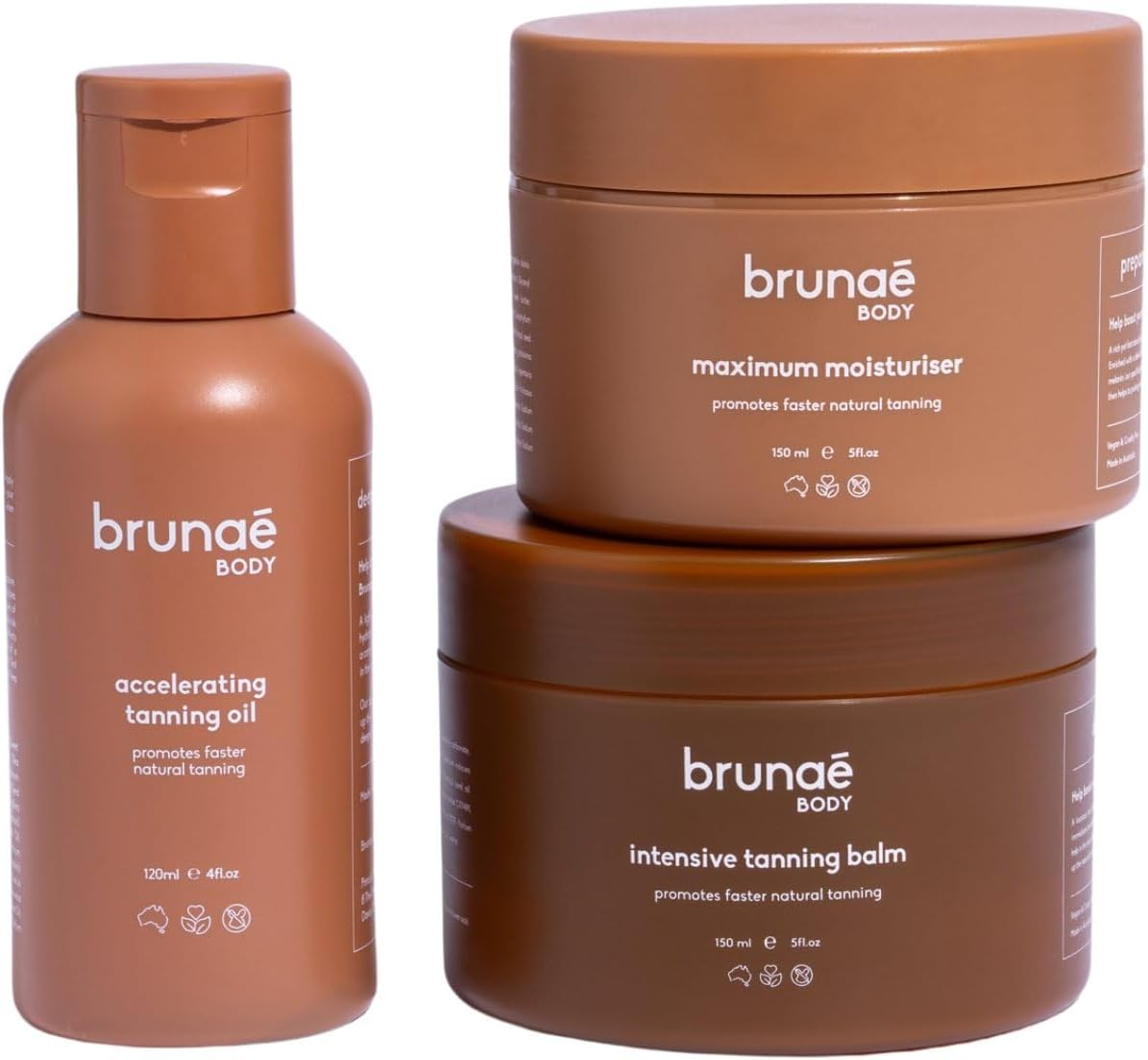 Brunae Body Bronzed Trio Bundle - Moisturiser, Tanning Oil, & Intensive Tanning Balm for Deeper, Faster Tan image number 2