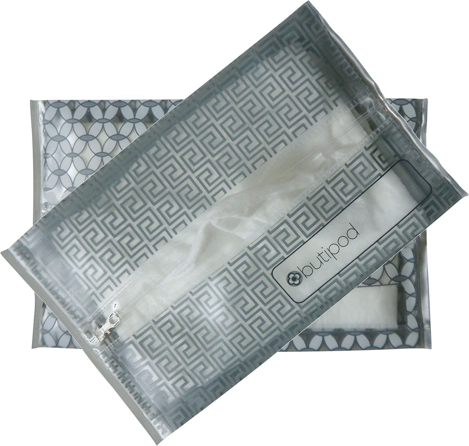 Butipods Reusable Wet Wipe Pouch Slim Case Travel Clutch Holder | Portable Diaper and Hand Bag Wipes Dispenser | Keeps Wipes Moist and Handy! | Set of 2 (Grey Keys & Tiles) image number 3