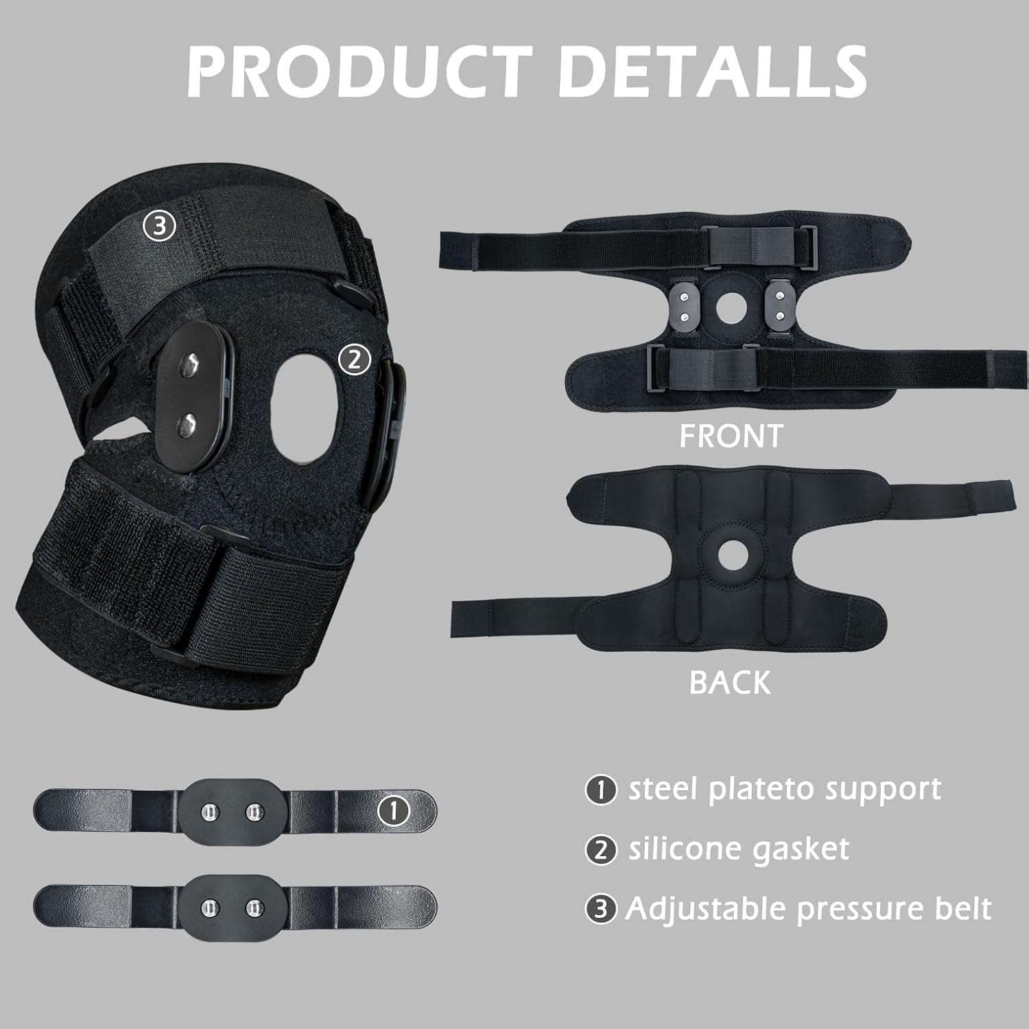 Hinged Knee Brace for Knee Pain with Side Stabilizers Knee Braces for Women Men Adjustable Knee Pad for Meniscus Tear plus Size Compression Patella Gel Pads Knee Support for ACL, MCL image number 3