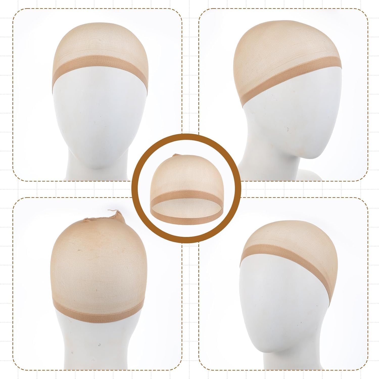 Nylon Wig Headband Silicone Wig Band, 4Pcs Silicone Wig Grip Band Stretchy Nylon Wig Cap, Silicone Wig Grip Band with Stretchy Nylon Wig Cap,Silicone Wig Grip Band with Nylon Wig Stocking Caps image number 5