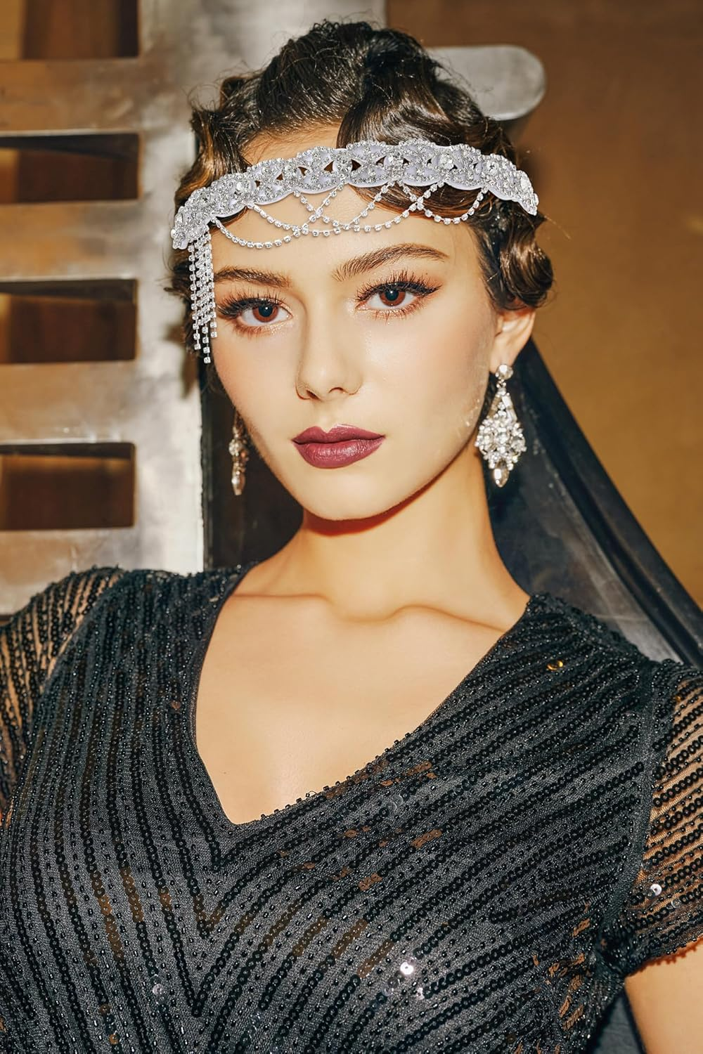 BABEYOND Flapper 1920S Gatsby Headband -20S Vintage Rhinestone Hair Accessories Wedding Prom Hair Chain Headpices for Women Silver image number 2