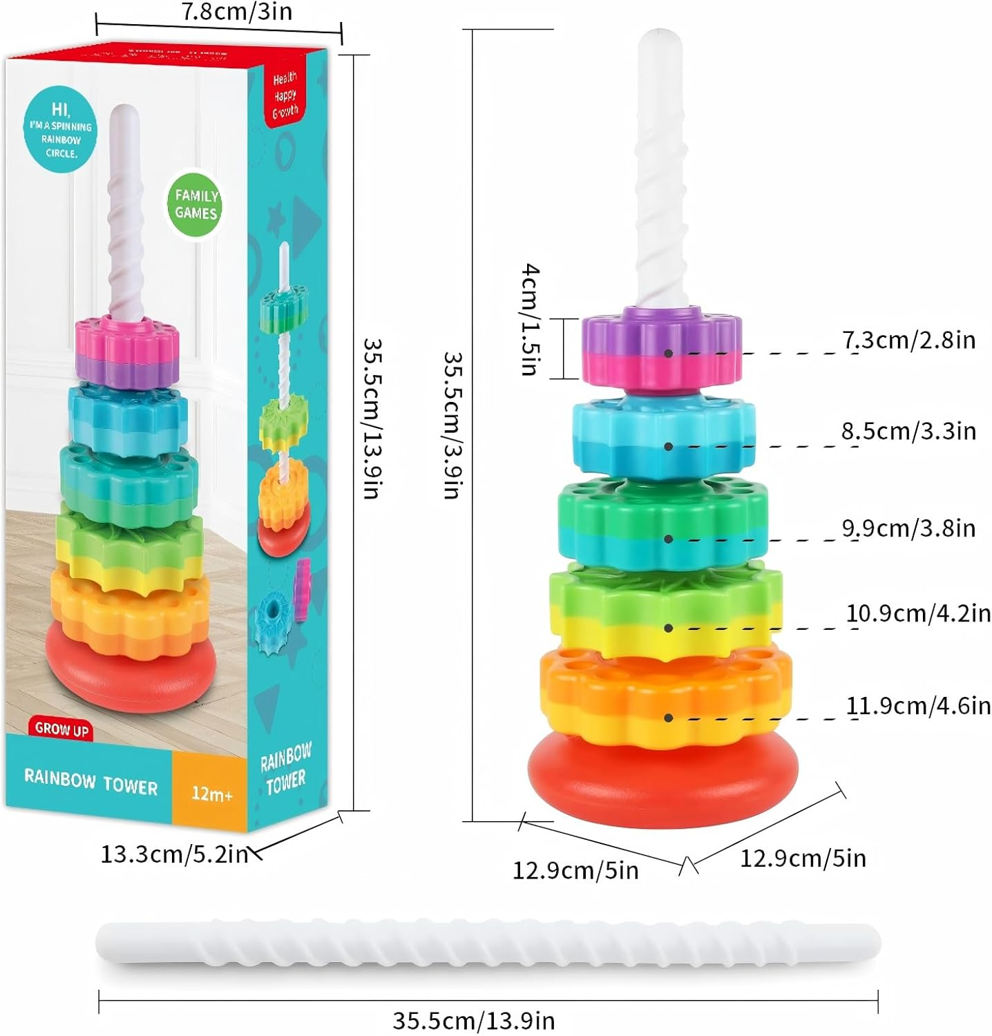 Baby Fidget Toys - Baby Spinning Stacking Toy for Toddlers 1-3, Rainbow Ring Stacker Autism Sensory Toy for Babies 6-12 Months, Kids Boys Girls Christmas Birthday Gifts, Montessori Toys for Babies image number 5