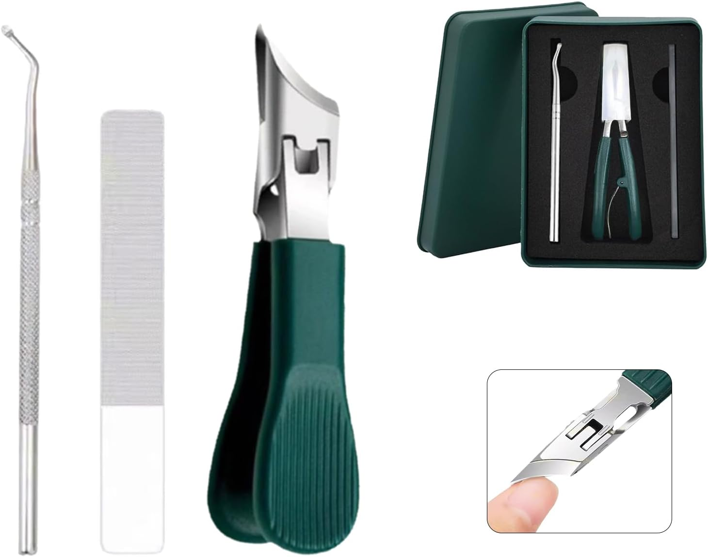 GEDEUBAN Eagle Beak Angled Nail Clippers 3-Piece Set, Green Eagle Beak Anti-Splash Slanted Nail Clipper, Corta U&ntilde;as Para U&ntilde;as Enterradas image number 6