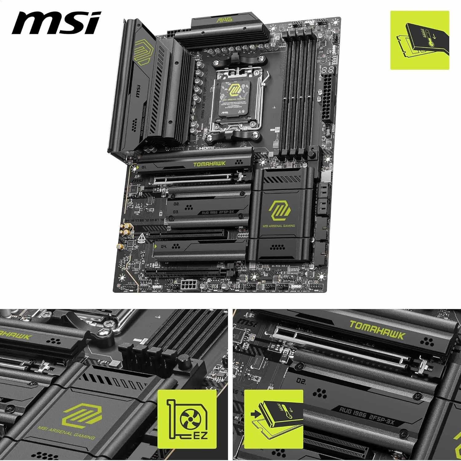 MSI MAG X870E Tomahawk Wifi Motherboard, ATX - Supports AMD Ryzen 9000/8000 / 7000 Processors, AM5-80A SPS VRM, DDR5 Memory Boost 8400+ Mt/S (OC), Pcie 5.0 X16, M.2 Gen5, Wi-Fi 7, 5G LAN image number 2