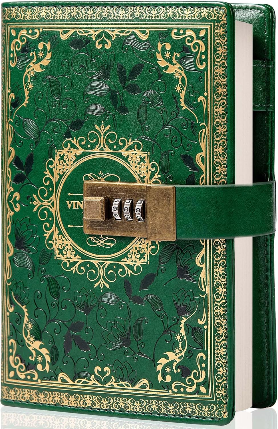 Vintage Leather Journal Notebook with Combination Lock, B6 Embossed Flower Secret Diary Ruled Lined Paper for Writing Women Girls Children (Wine)