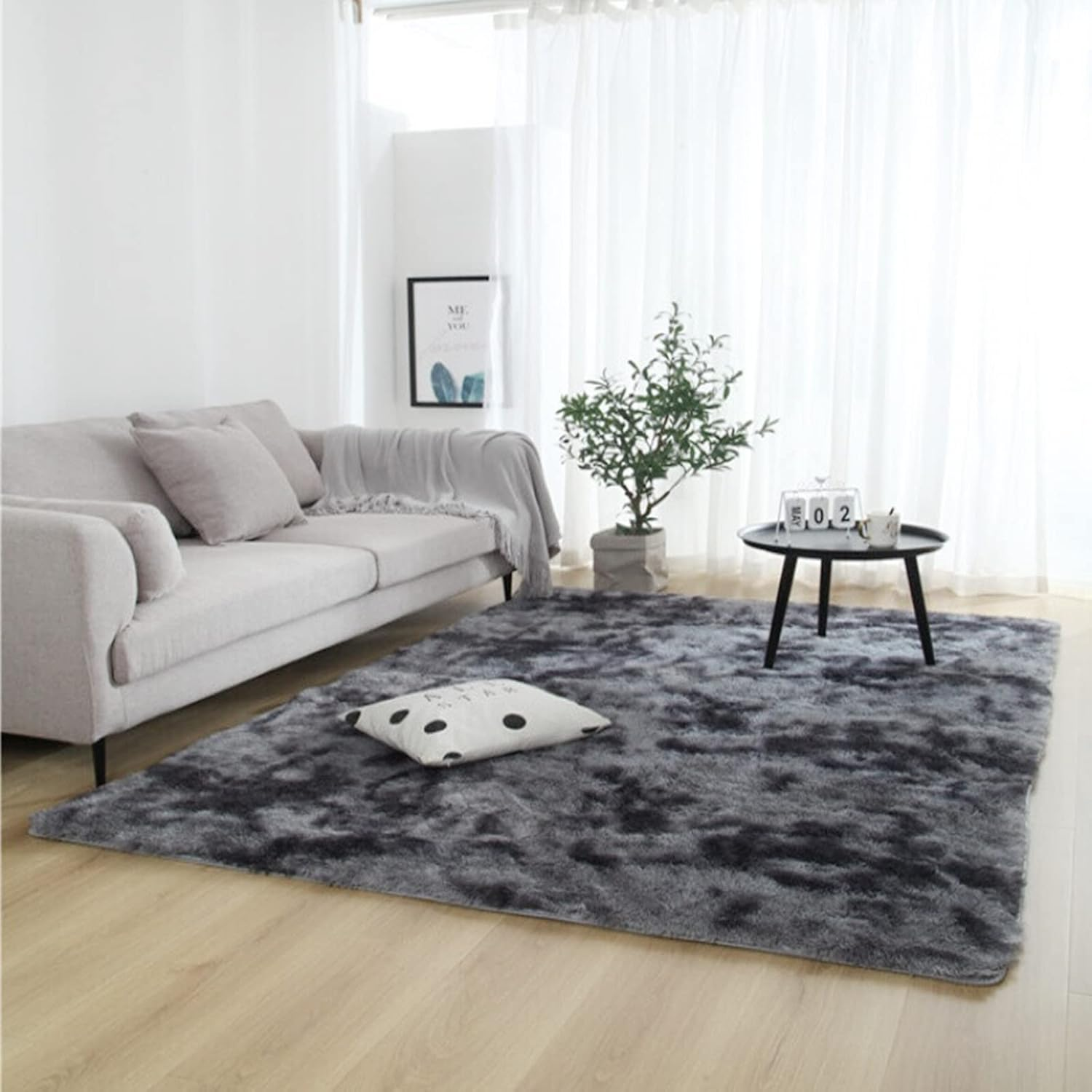 Large Fluffy Area Rugs, Soft Shaggy Rugs Carpets for Living Room Bedroom Dining, 200 X 230Cm Indoor Modern Non Slip Chair Mat Home Decor Carpet Floor Mat, Dark Grey image number 3