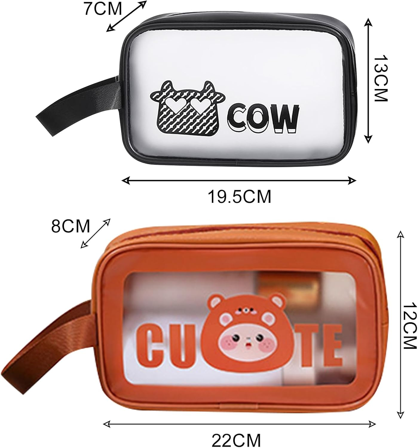 BSITSSS 2 PCS Clear Makeup Bags, Cute Cosmetic Bag with Zippers, Portable Waterproof Clear Toiletry Bags Small Make up Bag for Handbag Women Travelling and Holiday, Black&Coffee, Clear Makeup Bag