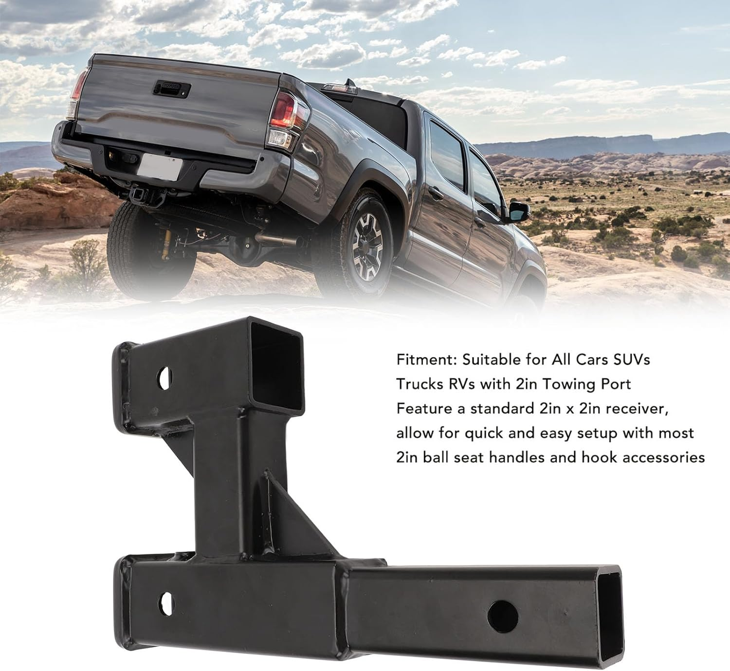 Tra Riser .65In Steel Extension Adapter for 2" Receiver &ndash; Tow Extender for Suvs, Pickup Trucks & Rvs image number 1