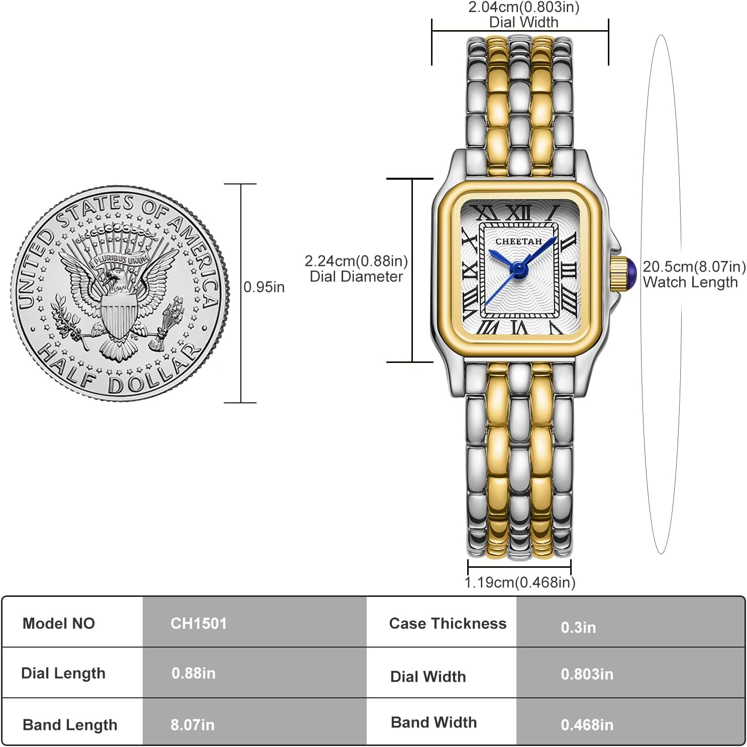 CHEETAH Small Ladies Watches for Women Analogue Quartz Womens Watch with Vintage Bracelet, Rectangular Case Roman Dial Digital Waterproof Wrist Watch for Women Girls - Silver Gold White image number 5