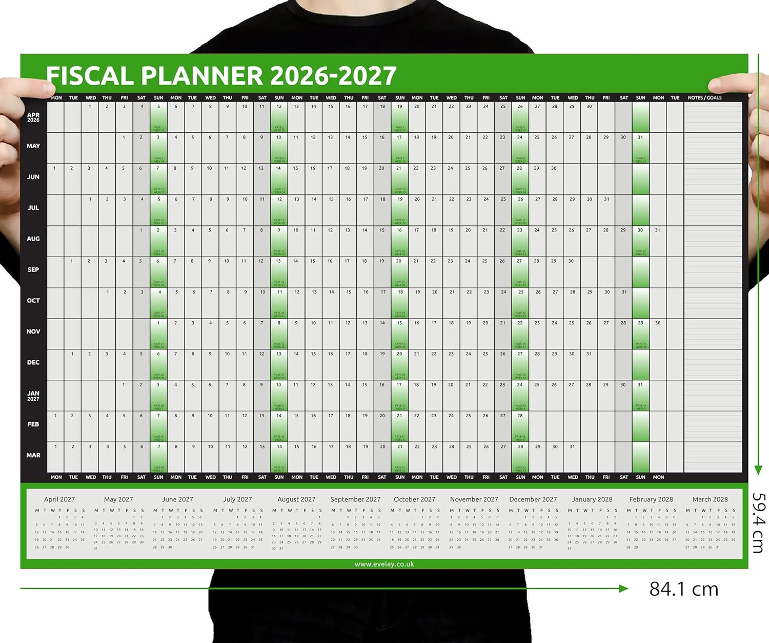 2026 2027 Wall Planner - Fiscal Calendar A1 Size (84Cm X 59Cm) - Full Year to View for Home Office Work School image number 4