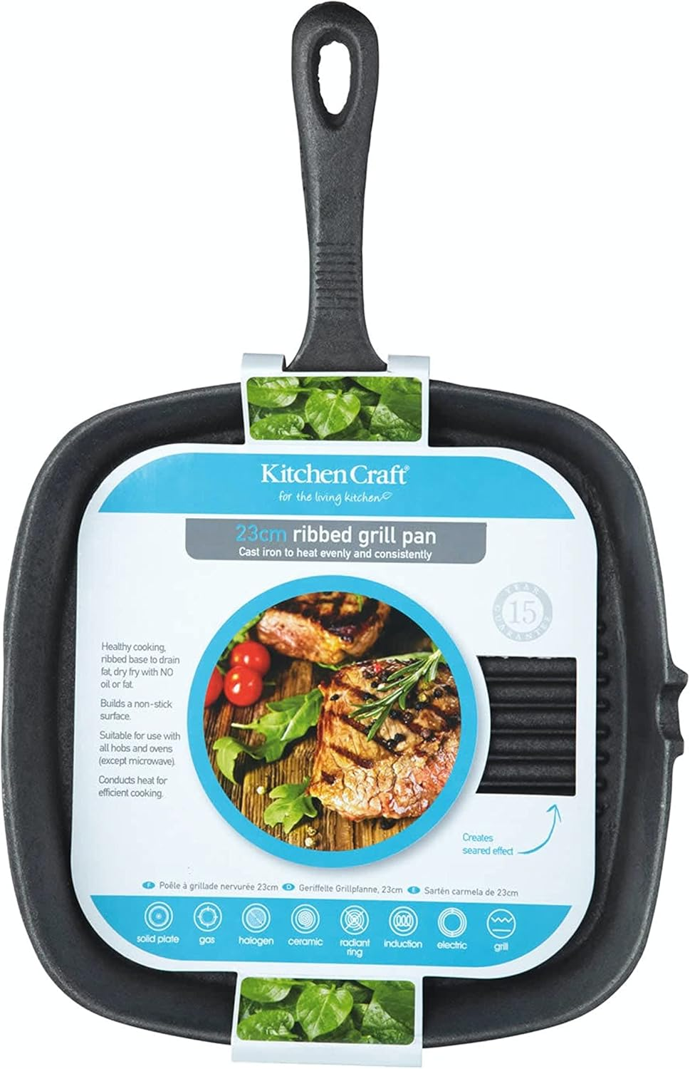 Kitchencraft Cast Iron Griddle Pan for Induction Hob, Square, 23Cm, Black image number 6