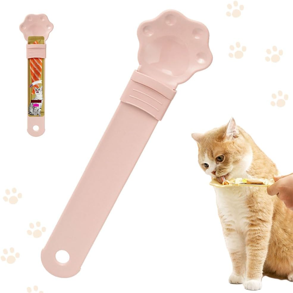 Cat Strip Feeder, 2024 New Cat Strip Happy Spoon Cat Treat Feeder Food Spoon with Hanging Hole, Multi Functional Cat Wet Treat Squeeze Treat Spoon for Pet Dogs Cats (Pink)