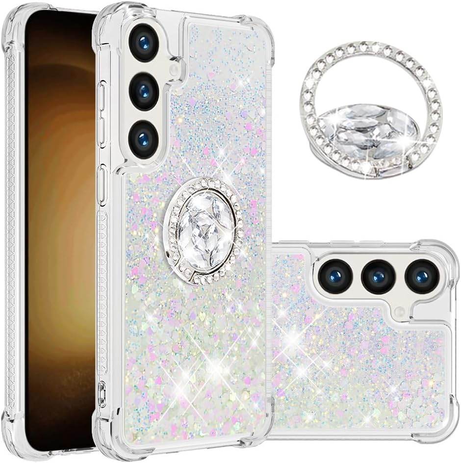 QIWEIQING Compatible with Samsung Galaxy S25 Ultra Liquid Case, Liquid Bling Quicksand Flowing Soft TPU Silicone Case with 180 Degree Ring Stand Case for Samsung S25 Ultra. Colourful YBH