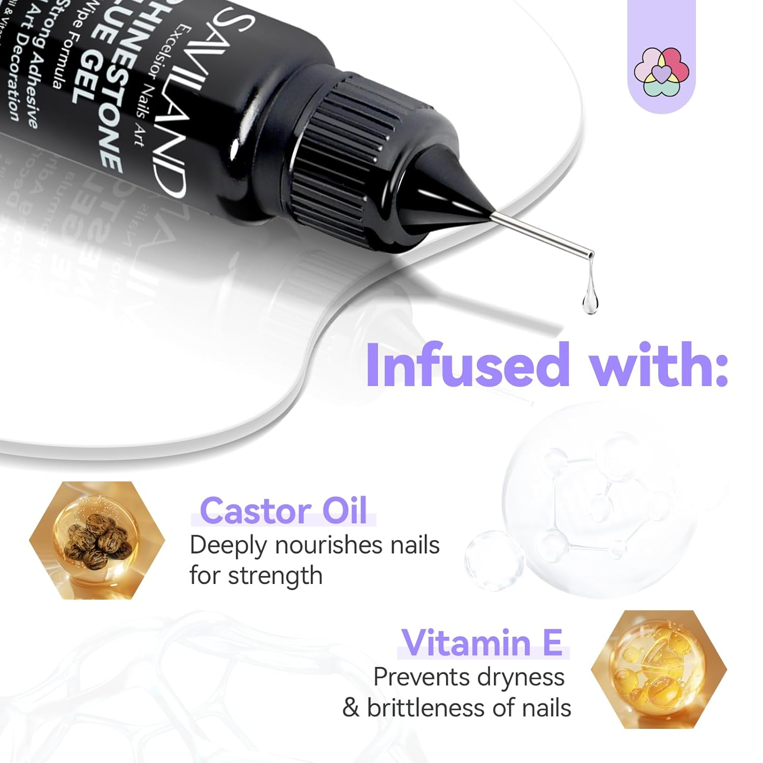 SAVILAND Pro Rhinestone Glue Super Strong Adhesive: 2 PCS 12 Ml Nail Glue with Precision Tip Powerful Grip for Nail Nail Art Decorations Na Il Charms Gems Jewel Diamonds Cured Nee image number 3