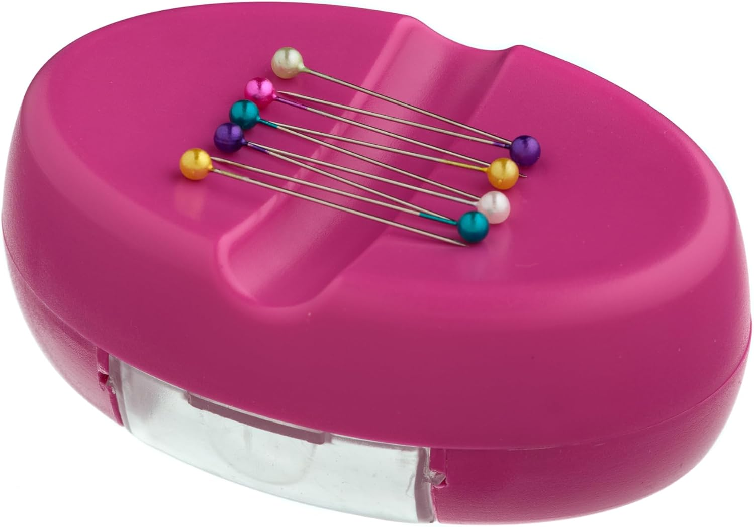 The Quilted Bear Magnetic Pin Cushion - Holder for Sewing with 25 Pearl-Headed Pins & Plastic Drawer Organizer for Bobby Pins & Sewing Supplies (Pink)