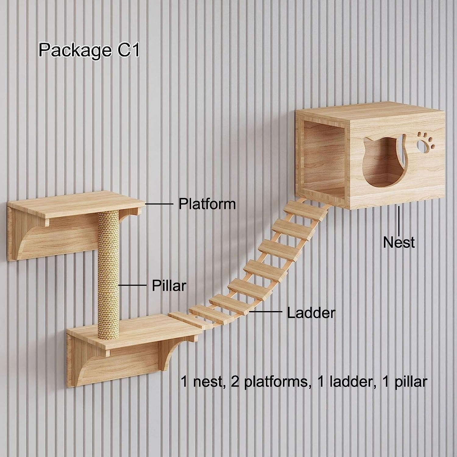 Delicate Cat Tree Wall Mounted Cat Tower Shelves Climbing Shelf Set Kitten Perch Activity Center for Playing Exploring image number 5