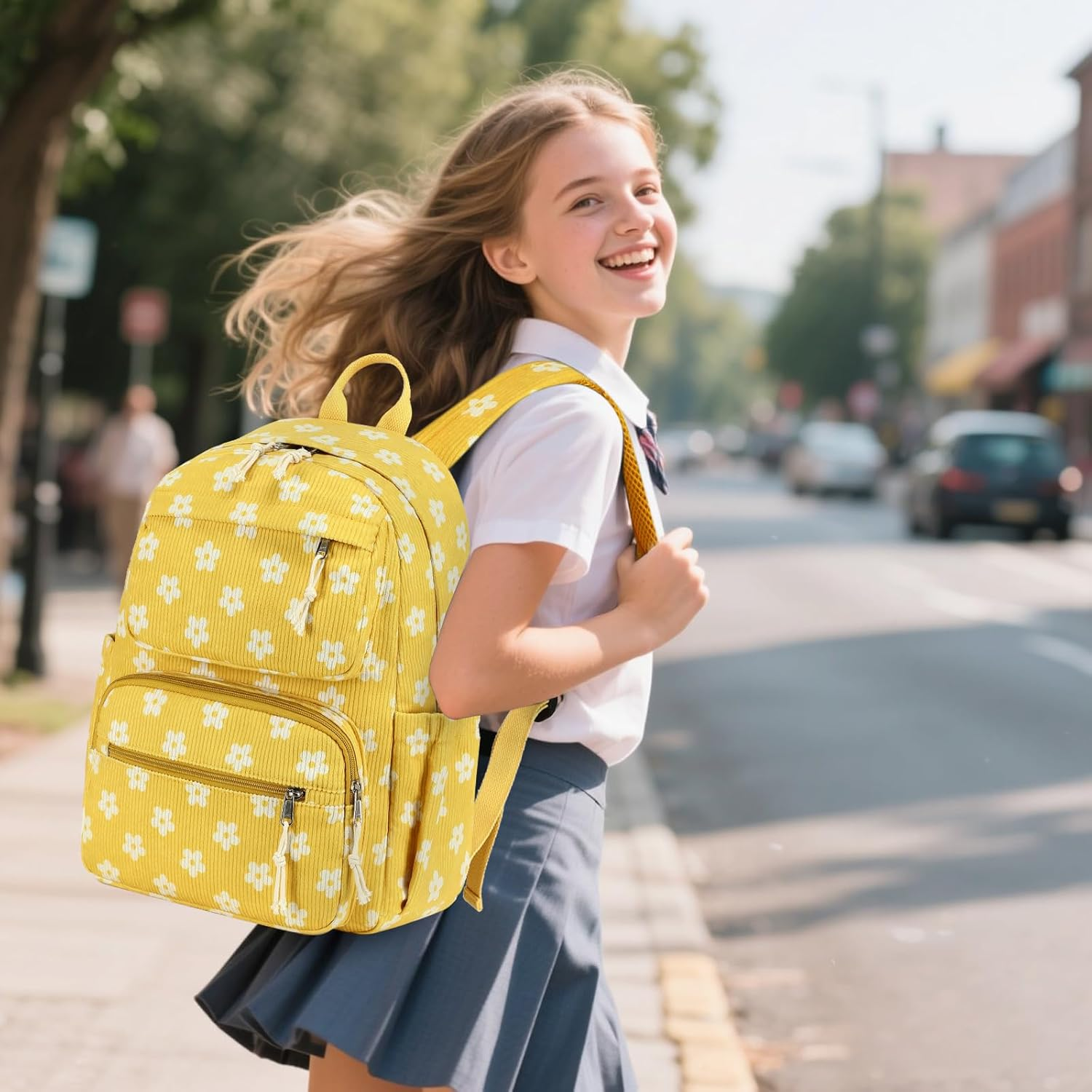 Bluboon Backpack for Girls Kids Preschool Backpack with Lunch Box Kindergarten Bookbag Toddler School Bags Set, Yellow Floral 95, School image number 4