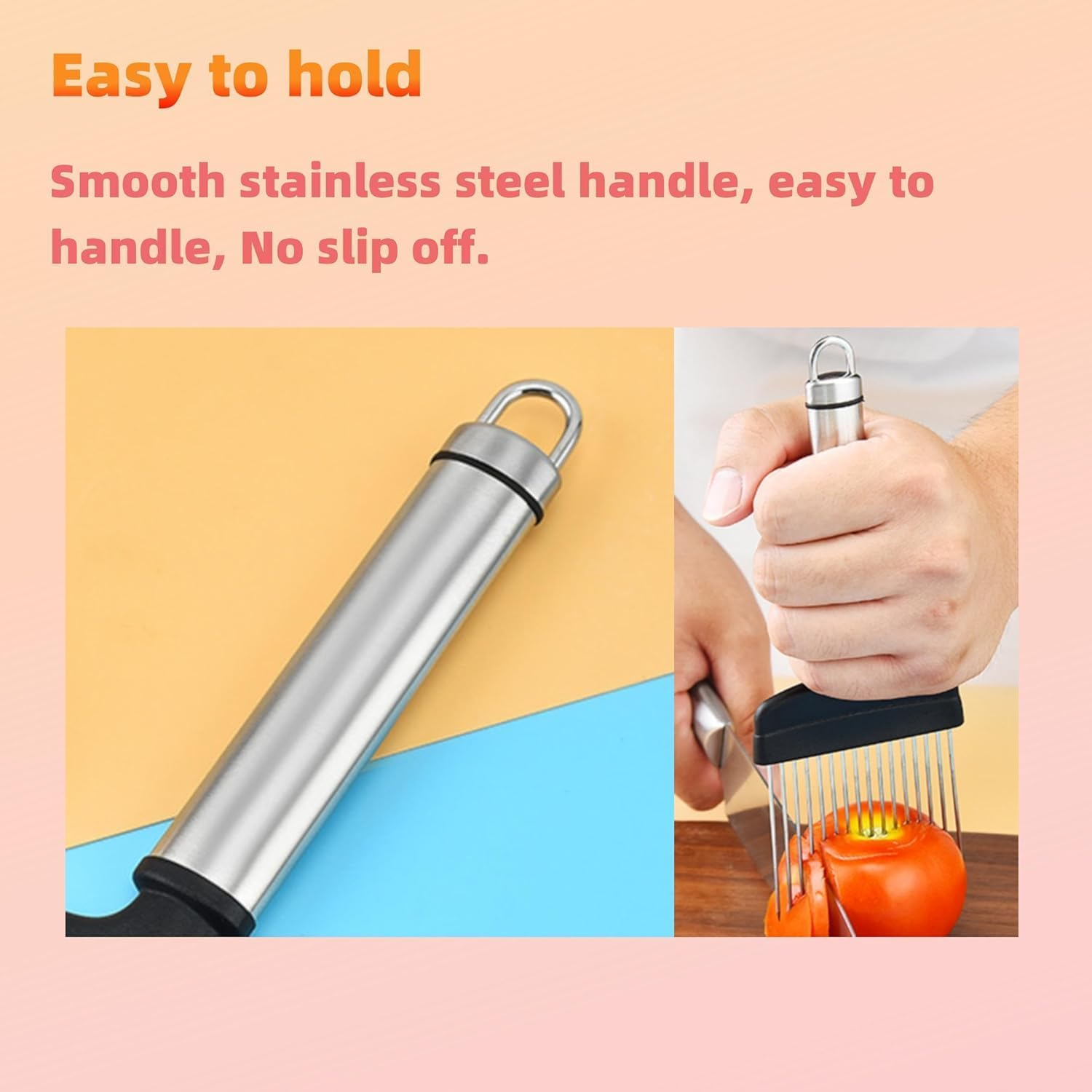 Onion Holder Forslicing, Onion and Lemon,Slicer Cutter Forslicing Kitchen Gadget, Vegetable Cutter for Potato Tomato Avocados Eggs, Foodslicer Assistant Tool For,Slicing Stainless Steel image number 6