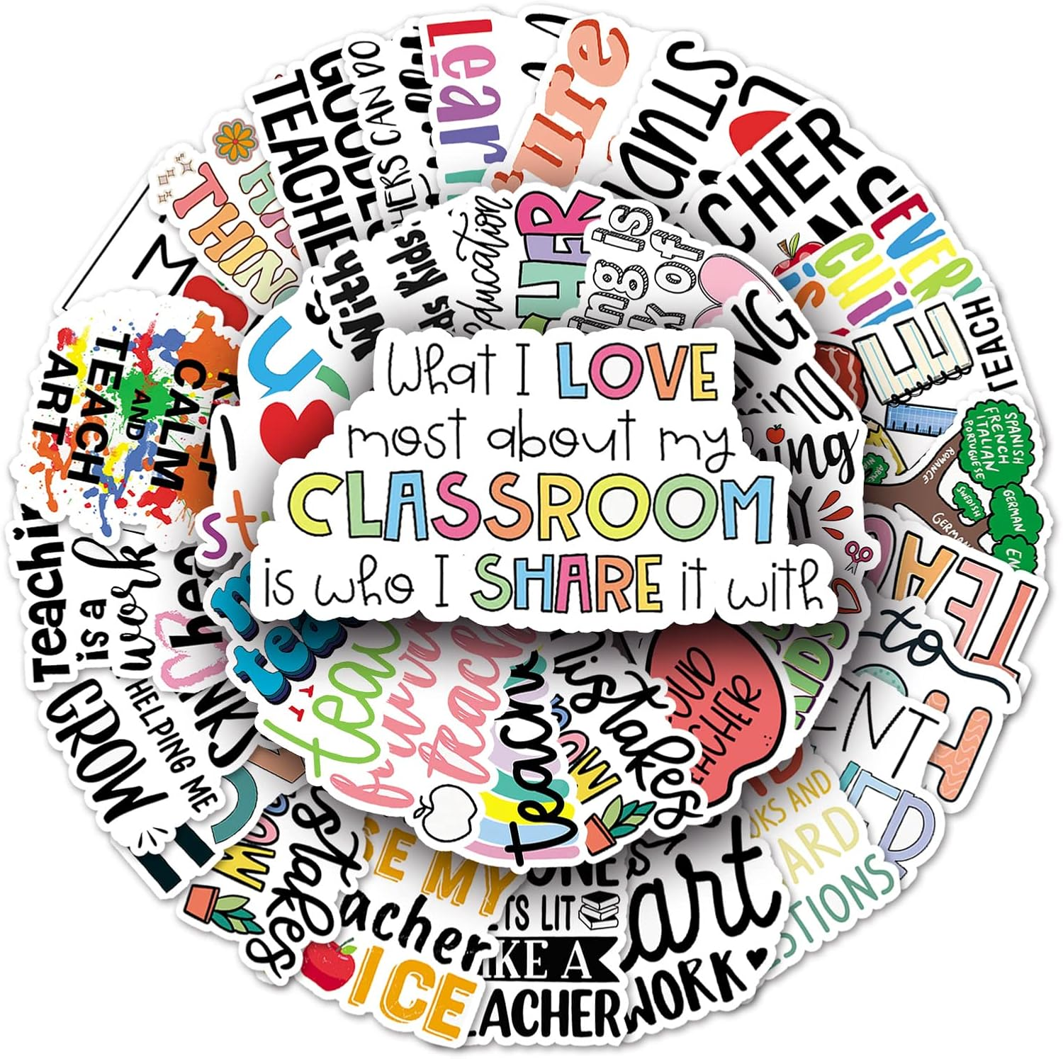 50 Packs Teachers Stickers Water Bottles Laptop Phone Motorcycle Computer Guitar Skateboard Hydroflasks Teachers Vinyl Sticker Waterproof Aesthetic Trendy Decals for Teens Girls Adults image number 5