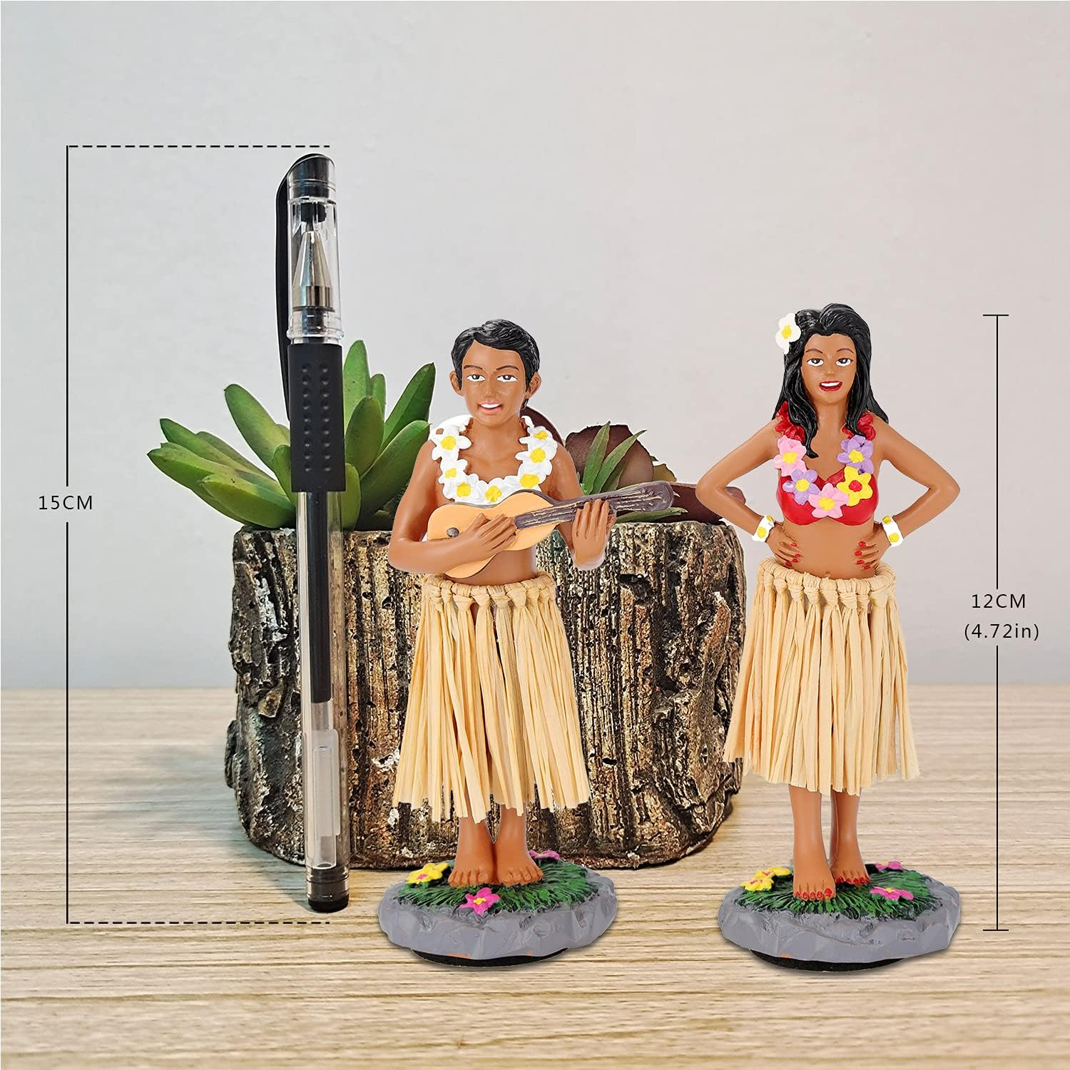 Hula Girl Dashboard Bobbleheads for Driver Hula Boy Dashboard Decorations Hula Dancer Dashboard Bobble Hula Girl Couple Mini Size 4.72" High（2 Pack） image number 3