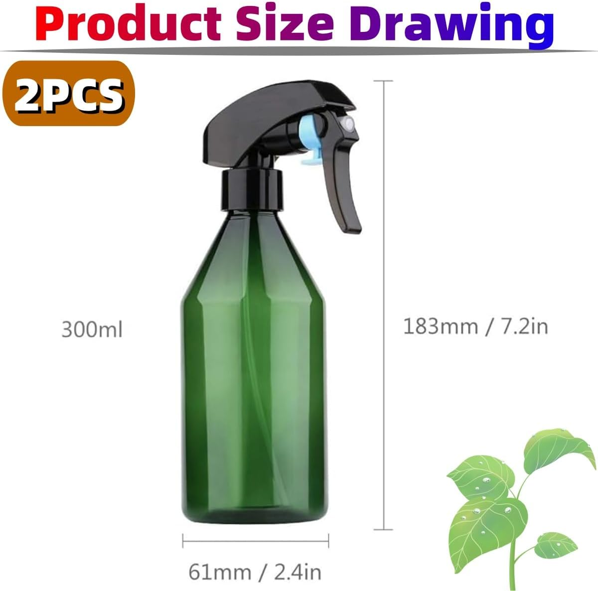 2PCS Plant Spray Bottles, Garden Spray 300Ml / 10Oz Water Spray Bottle for Garden Cleaning Solution, Top Pump Trigger Water, Clear Green image number 4