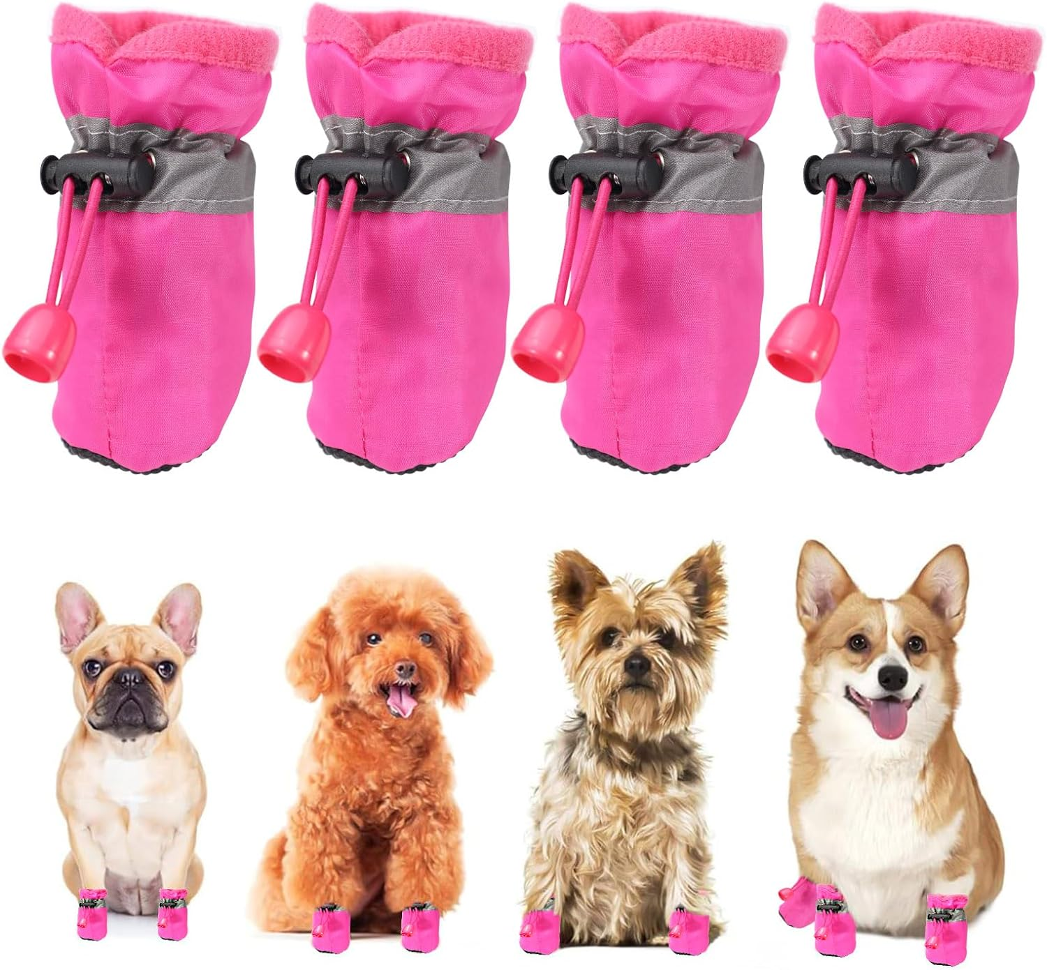 Shoes for Small Dogs, Dog Shoes for Hot Pavement with Reflective Straps, Waterproof Dog Boots for Small Dogs (Pink, S) image number 4