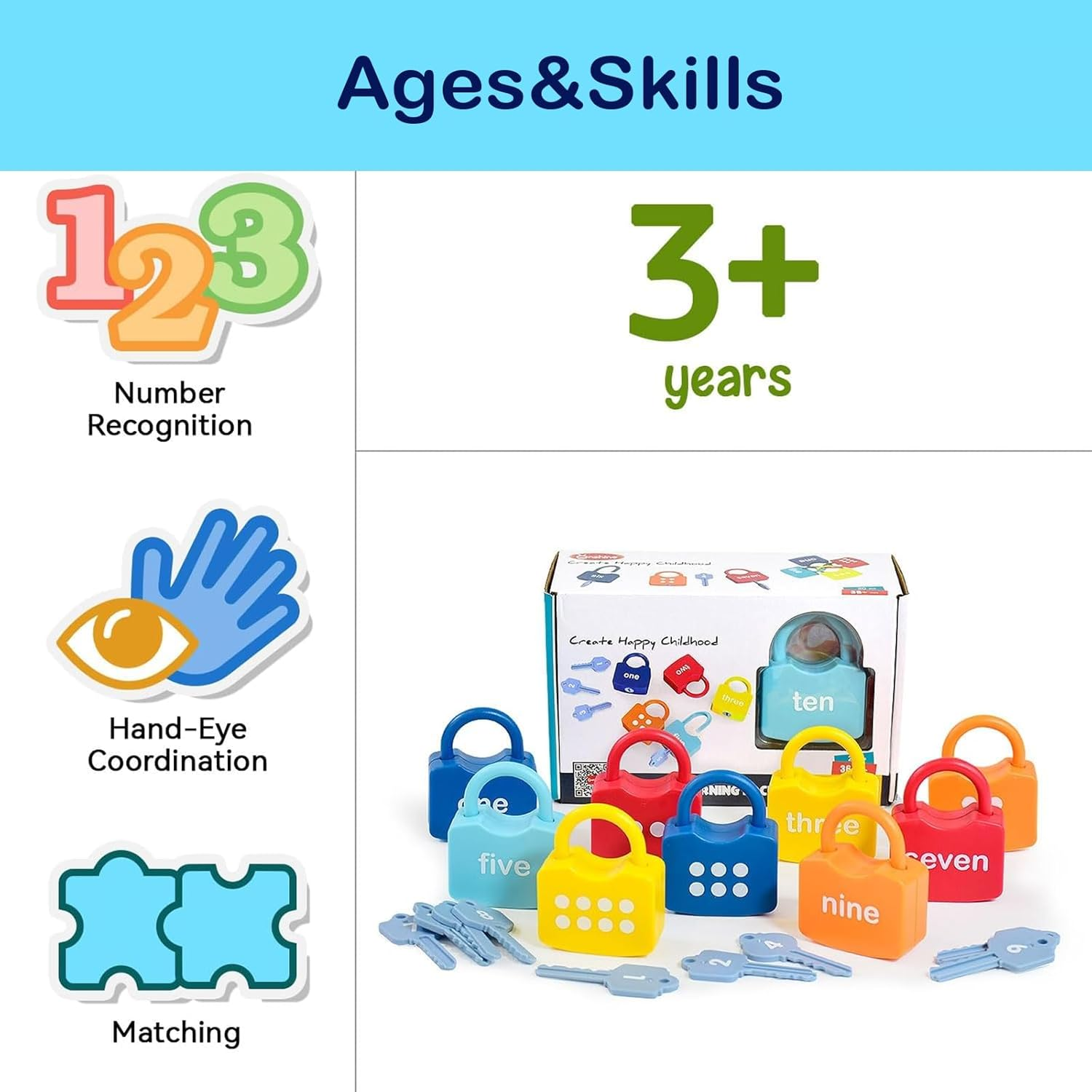 20PCS Kids Learning Locks with Keys Numbers Matching & Counting Montessori Educational Toys for Ages 3 Yrs+ Boys and Girls Preschool Games Gifts image number 3