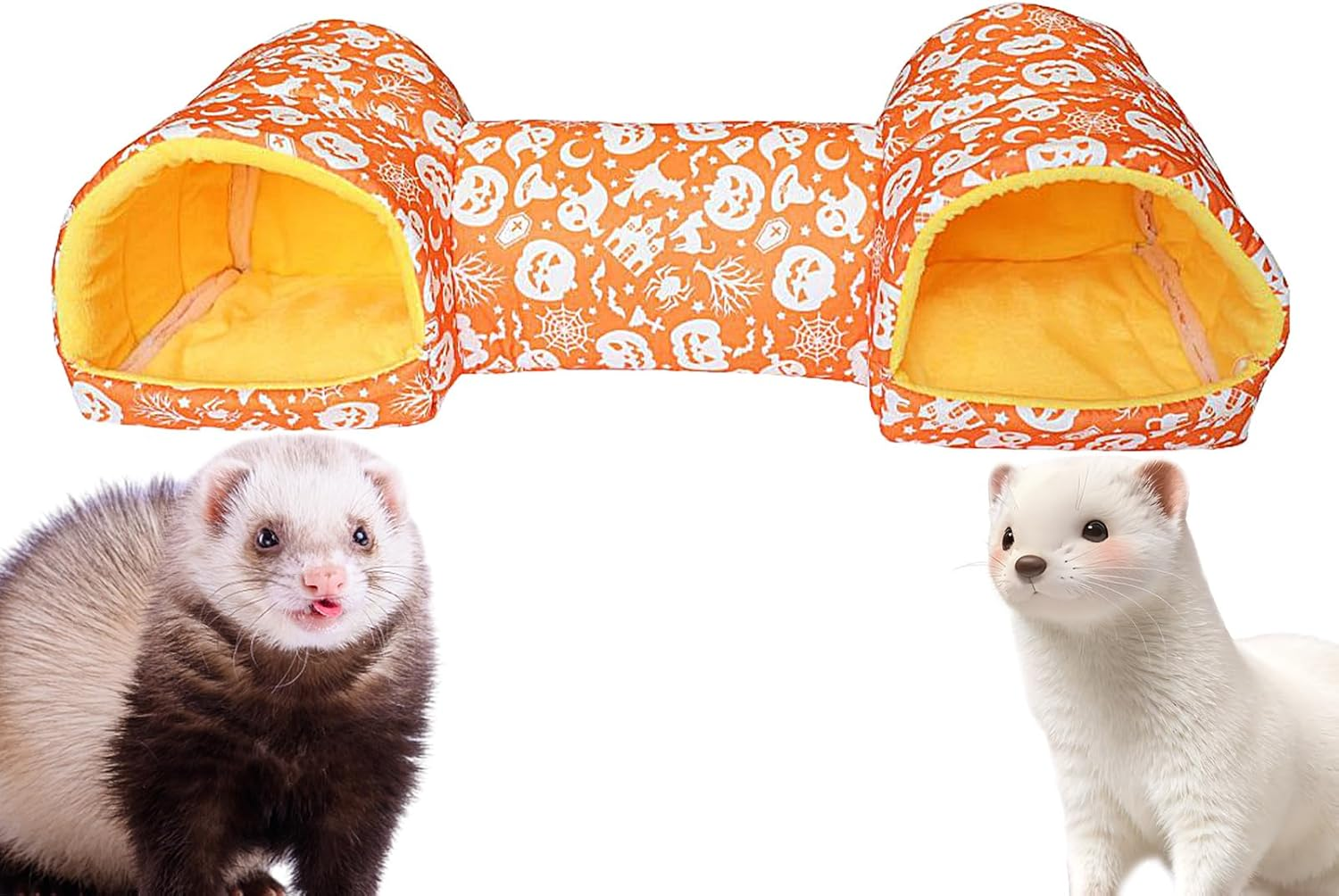 Ferret Tunnel - Soft Interactive Washable Christmas | Bunny Toys Hamsters Tunnels Tubes - for Chinchillas, Rabbits, Squirrels, Pets, Small Animals - Orange image number 5