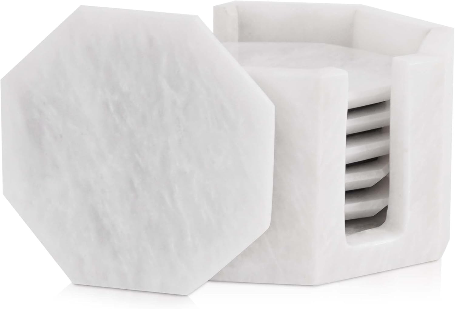 Marble Coasters Set of 6 Handmade 3.5" Inches White Stone Drink Coasters for Coffee Table, Kitchen & Living Room Decor | Elegant Coaster Set for Hot & Cold Drinks