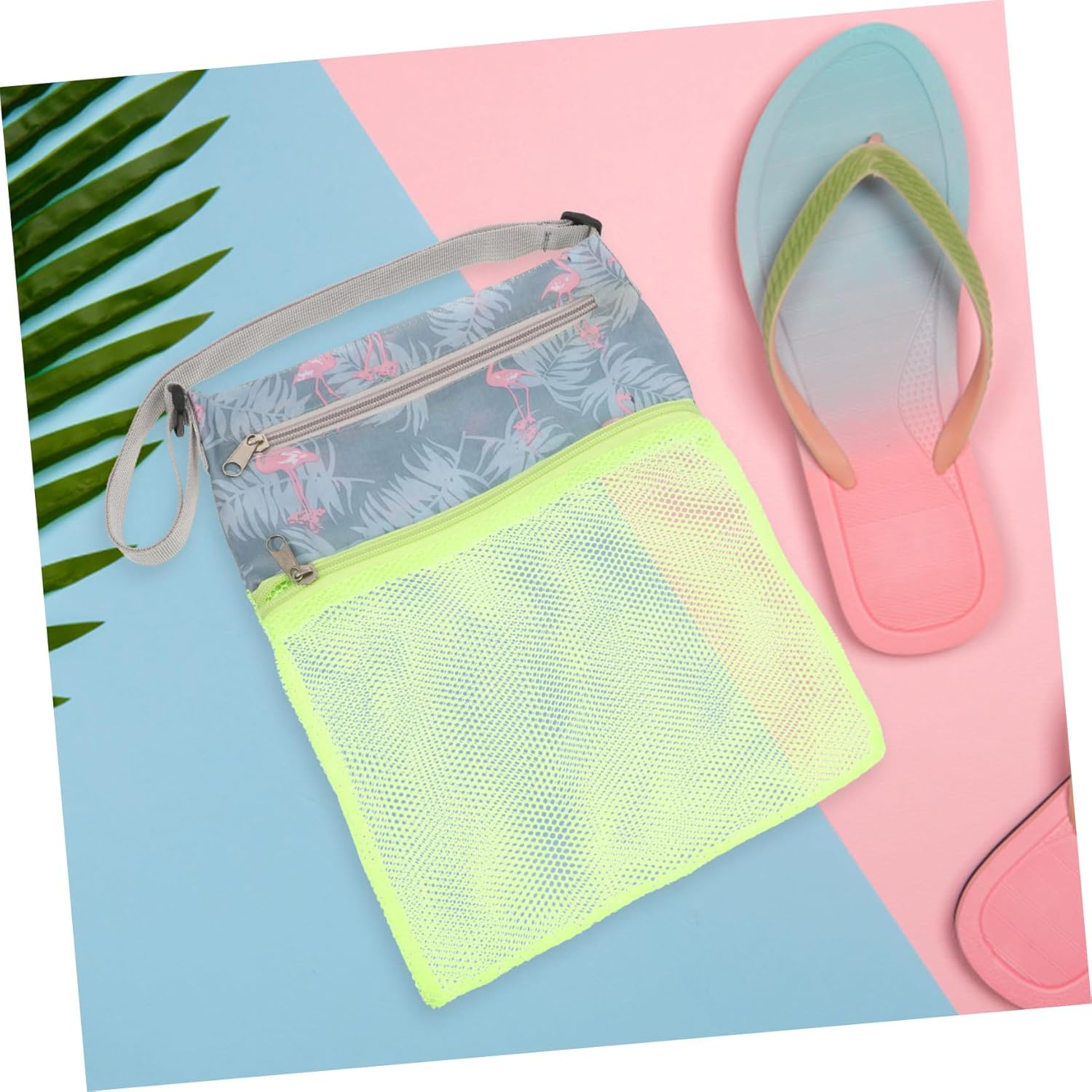 Hohopeti Capacity Mesh Beach Bag with Double Zipper Wear-Resistant Shell Collecting Tote for Outdoor Travel Lightweight Portable Storage for Towels Swim Gear and Camping Accessories image number 1